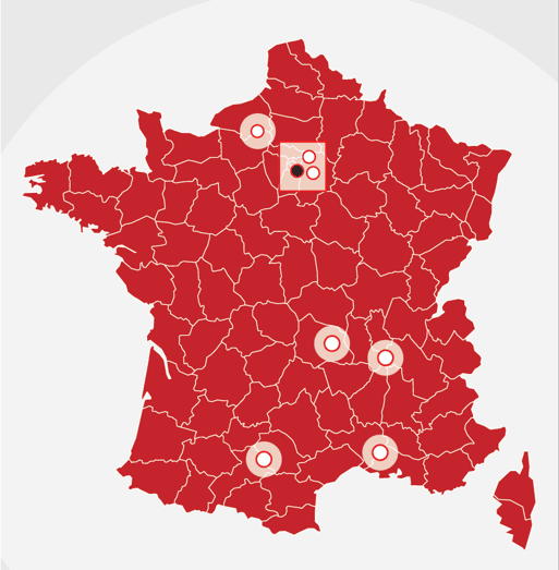 Carte de la France des implantations Demcy